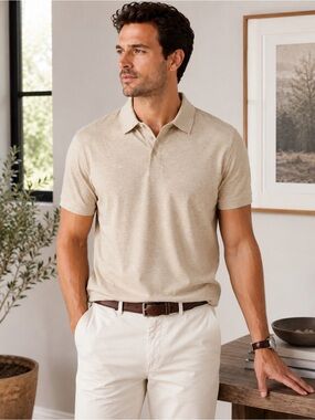NWT Free Assembly Luxe Everyday Polo Men’s XL Tan Heather 100% Cotton